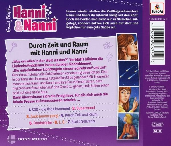 Hanni & Nanni Buchcover. Mädchengesichter, Sternenhimmel, Text auf Deutsch. Illustration.