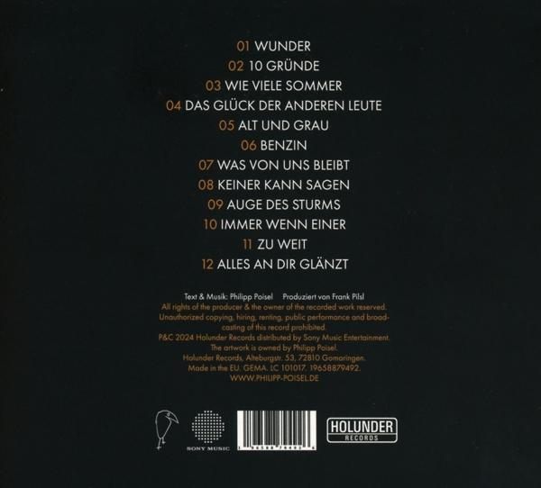 Eine schwarze und braune CD-Rückseite mit Titelliste.