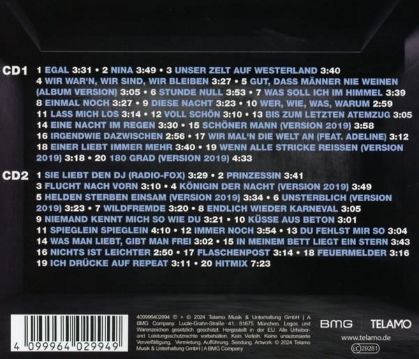 Rückseite einer CD. Enthält die Titelliste. Barcode und Text unten.