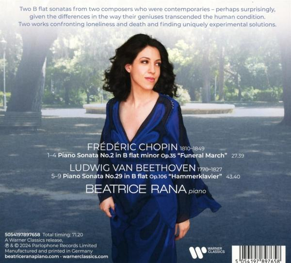 Albumcover mit Frau im blauen Kleid. Text: Frederic Chopin und Ludwig Van Beethoven. Hintergrund ist ein Park mit Bäumen.