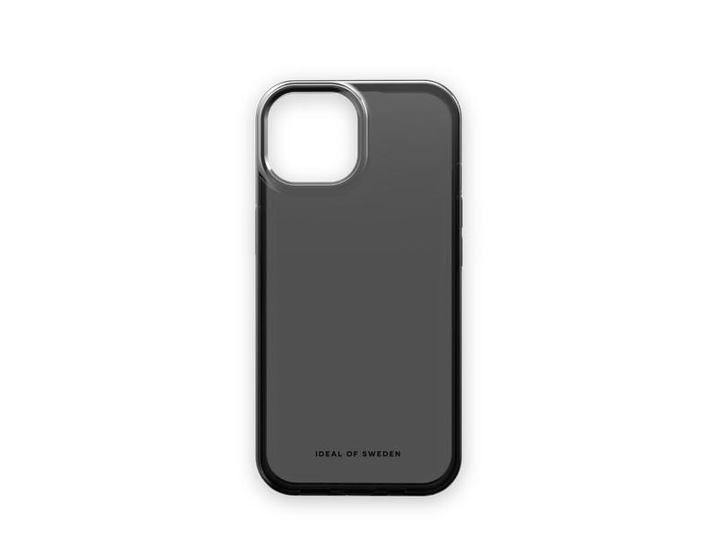Une coque de téléphone gris foncé est centrée sur un fond blanc. La coque a une découpe pour l'appareil photo et le texte 'IDEAL OF SWEDEN'.