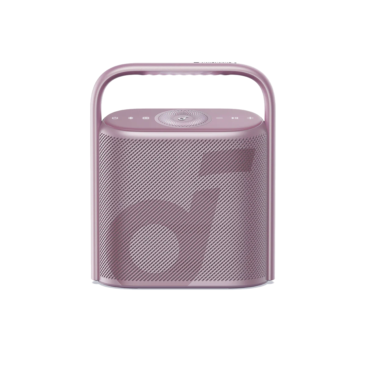 Saplı pembe silindirik hoparlör. Ön tarafta bir hoparlör ızgarası ve Aiwa logosu görülüyor.