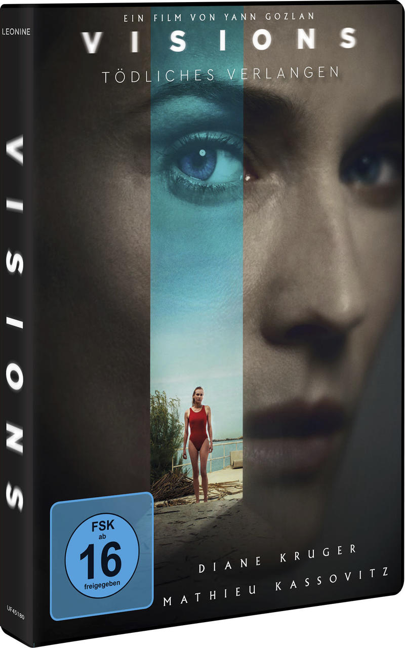 DVD-Cover des Films 'Visions', mit dem Gesicht einer Frau und einer Frau am Strand.