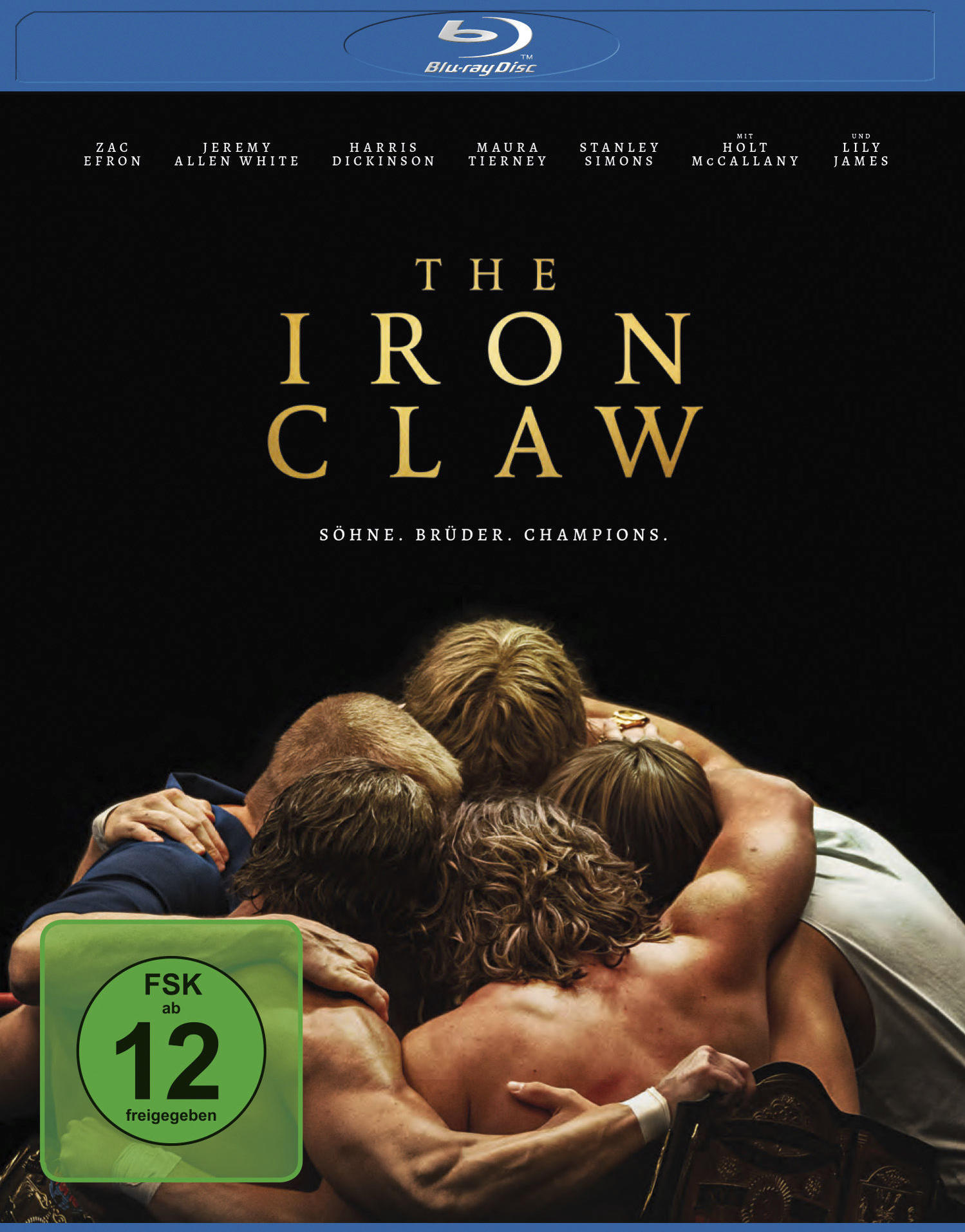 Filmplakat von 'The Iron Claw'. Zeigt sich umarmende Männer, mit Titel und Schauspielernamen.