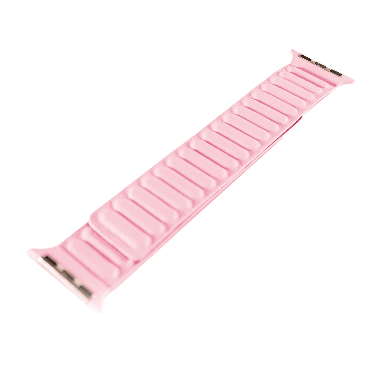 Correa magnética rosa para un Apple Watch, acostada en diagonal.