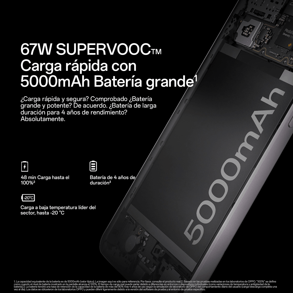 Una pantalla de teléfono mostrando información de batería con texto en español, incluyendo 5000mAh.