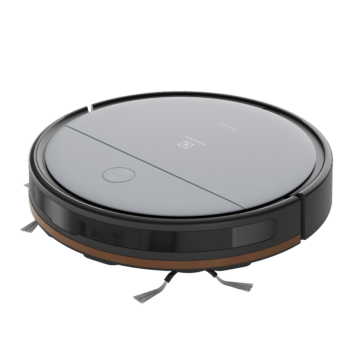 Un aspirapolvere robotico Electrolux nero e grigio.