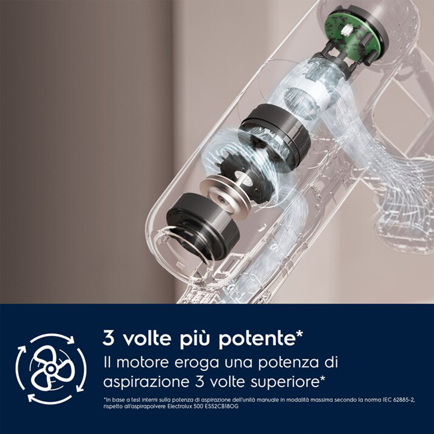 Vista sezionata di un aspirapolvere che mostra i componenti interni.