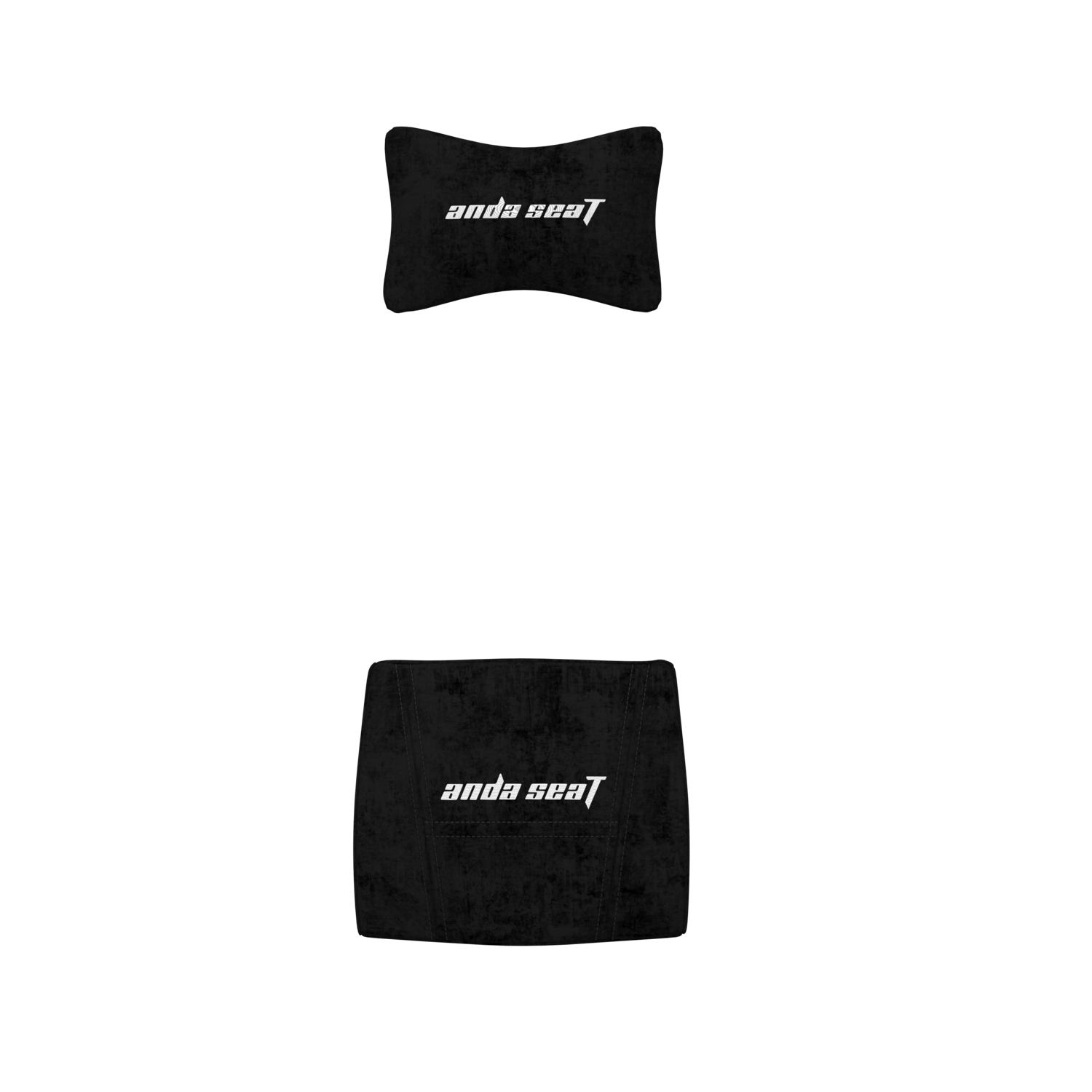 Two black Anda Seat gaming chair accessories on a black background.