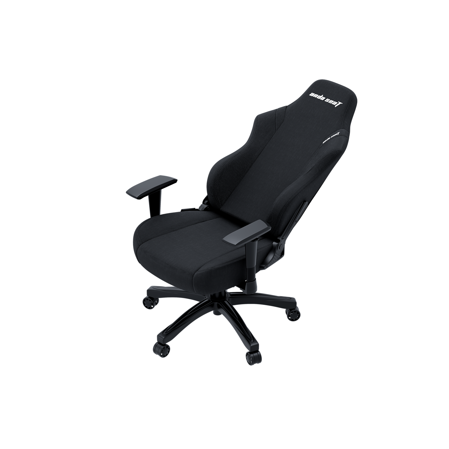 A black gaming chair, angled view, with the Anda Seat logo.