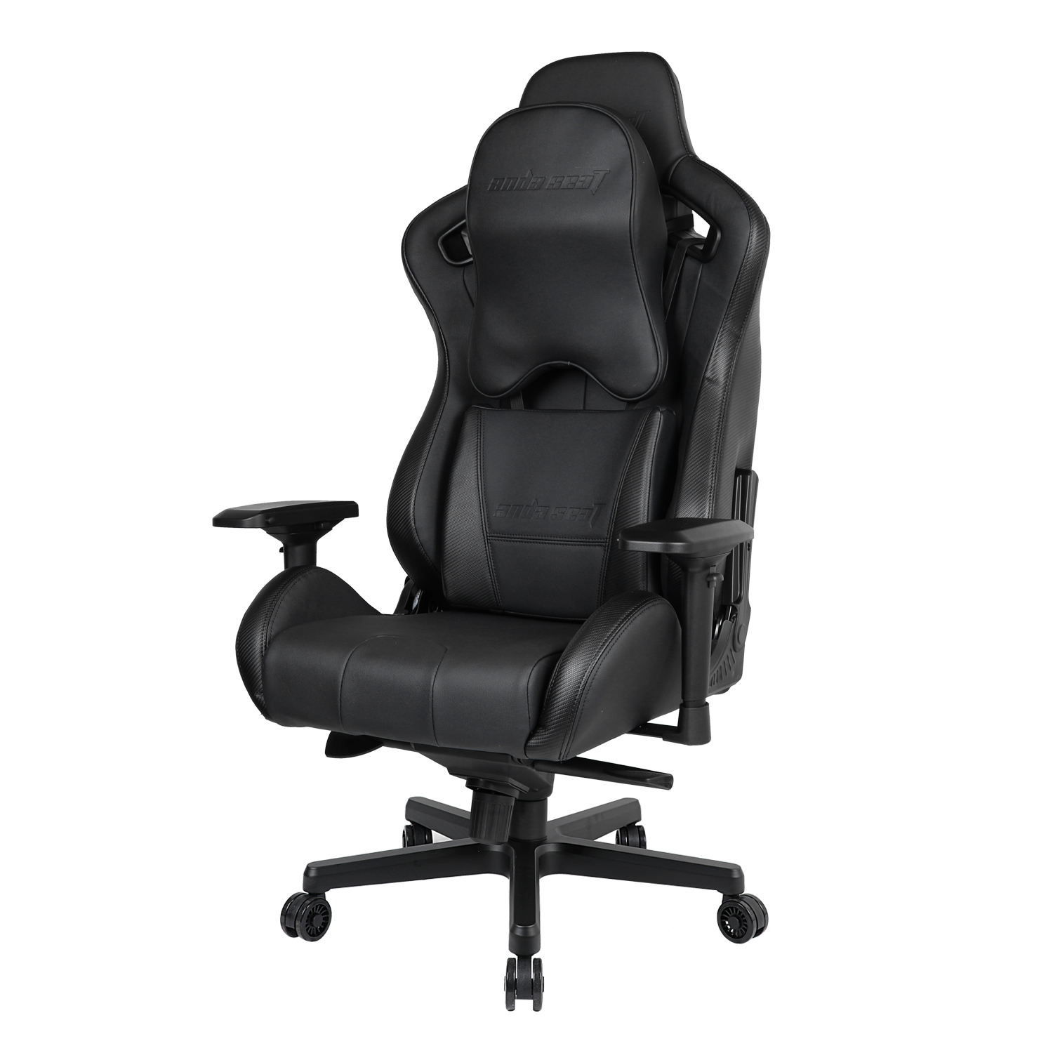 Black gaming chair on a white background. It has headrest, lumbar support, and armrests.