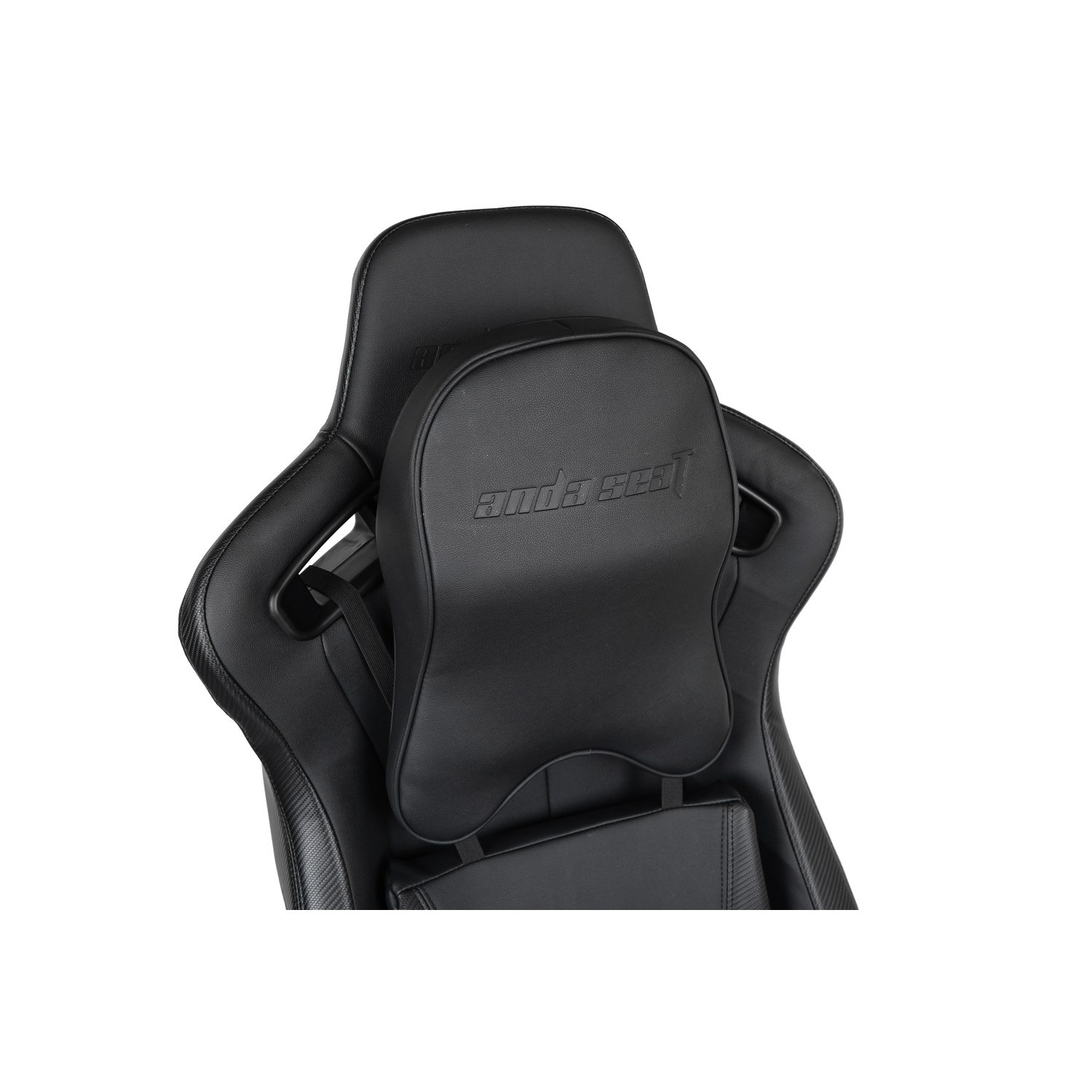 Black Anda Seat gaming chair headrest on a black chair.