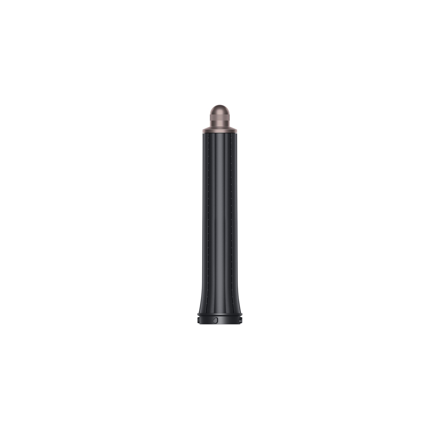 Outil capillaire Dyson noir et cylindrique avec un dessus argenté.