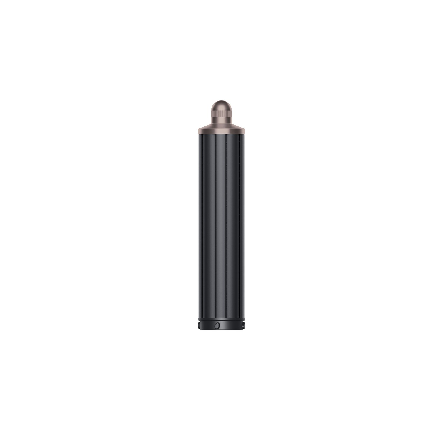 Appareil cylindrique, noir et bronze, avec un dessus arrondi et une petite base.