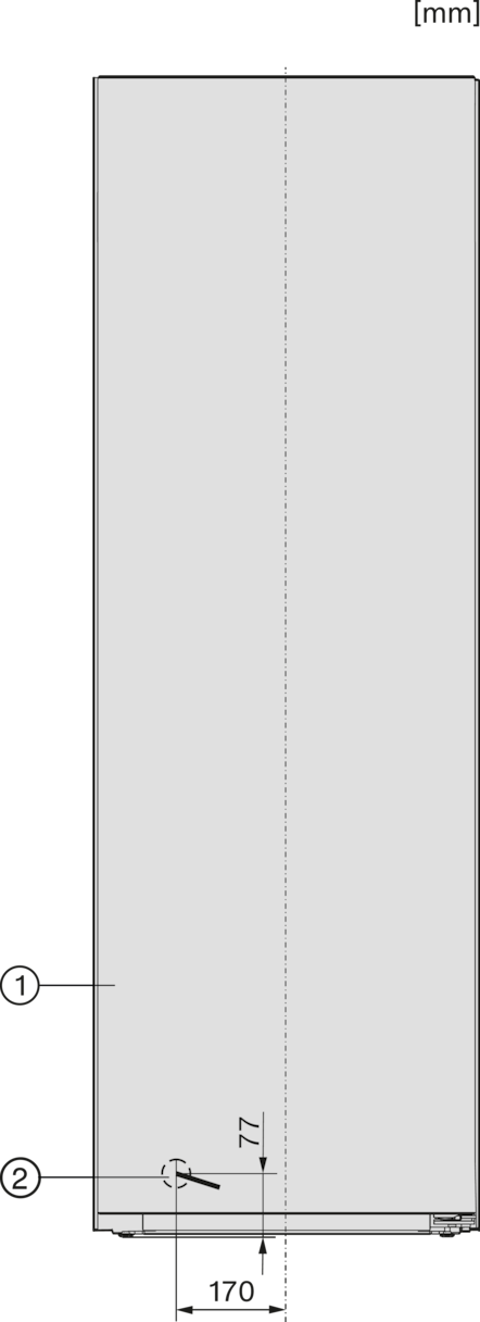 Technische Zeichnung mit Maßen und Markierungen, grauem Hintergrund.