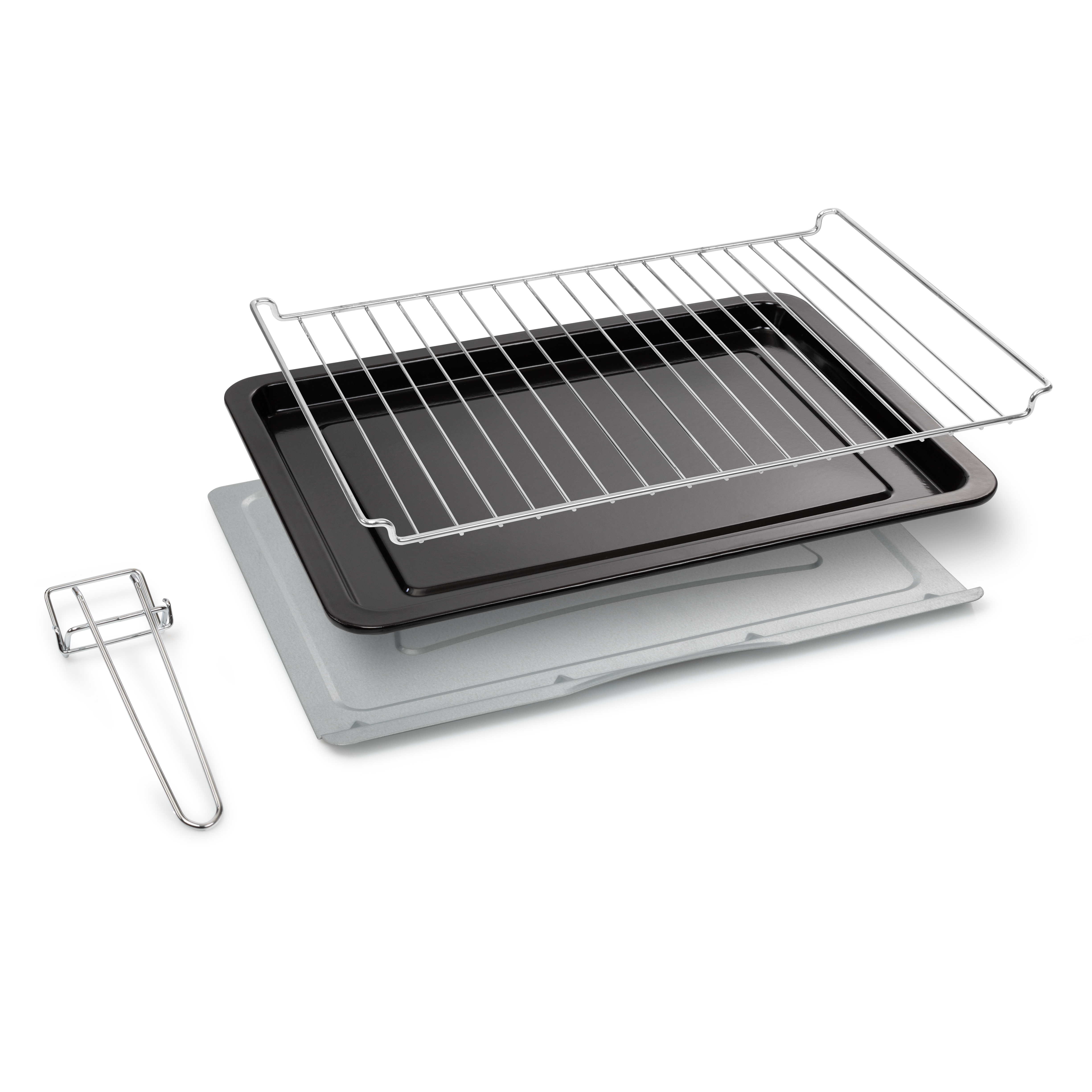 Backofen-Komponenten: Bleche, Rost und ein Griff.