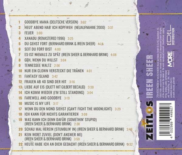 CD-Cover mit Titelliste. Titel ist 'Zeitos' und Künstler ist 'Ireen Sheer'.