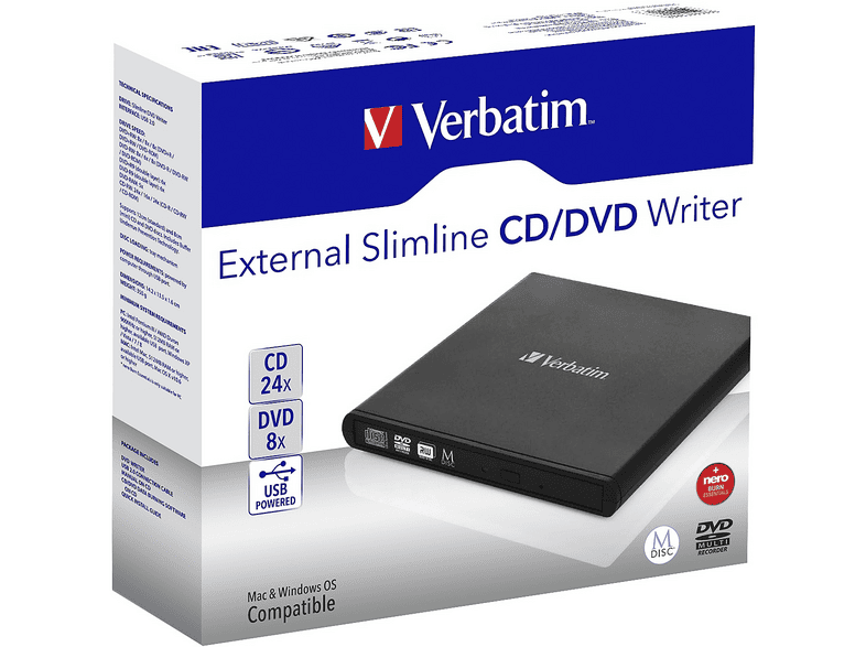 VERBATIM DVD Brenner External Slimline, USB 2.0 (98938); CD-/DVD Brenner — Foto 3 von 5
