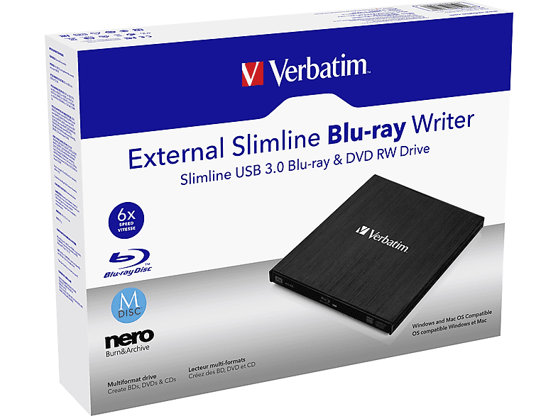 VERBATIM External Slimline Blu-ray Brenner, USB 3.0, Extern, Schwarz (43890) — Foto 4 von 5