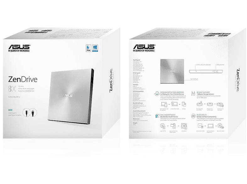 ASUS DVD Brenner ZenDrive U9M Ultra Slim, silber (SDRW-08U9M-U) — Foto 5 von 5