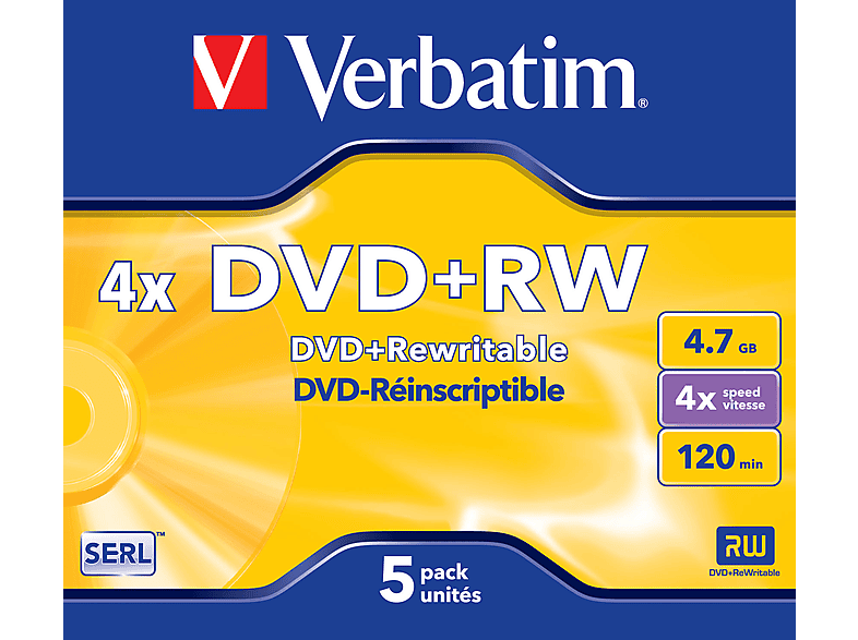 VERBATIM DVD+RW 5er Pack 4x Matt Silver; DVD+RW Rohling — Foto 2 von 2