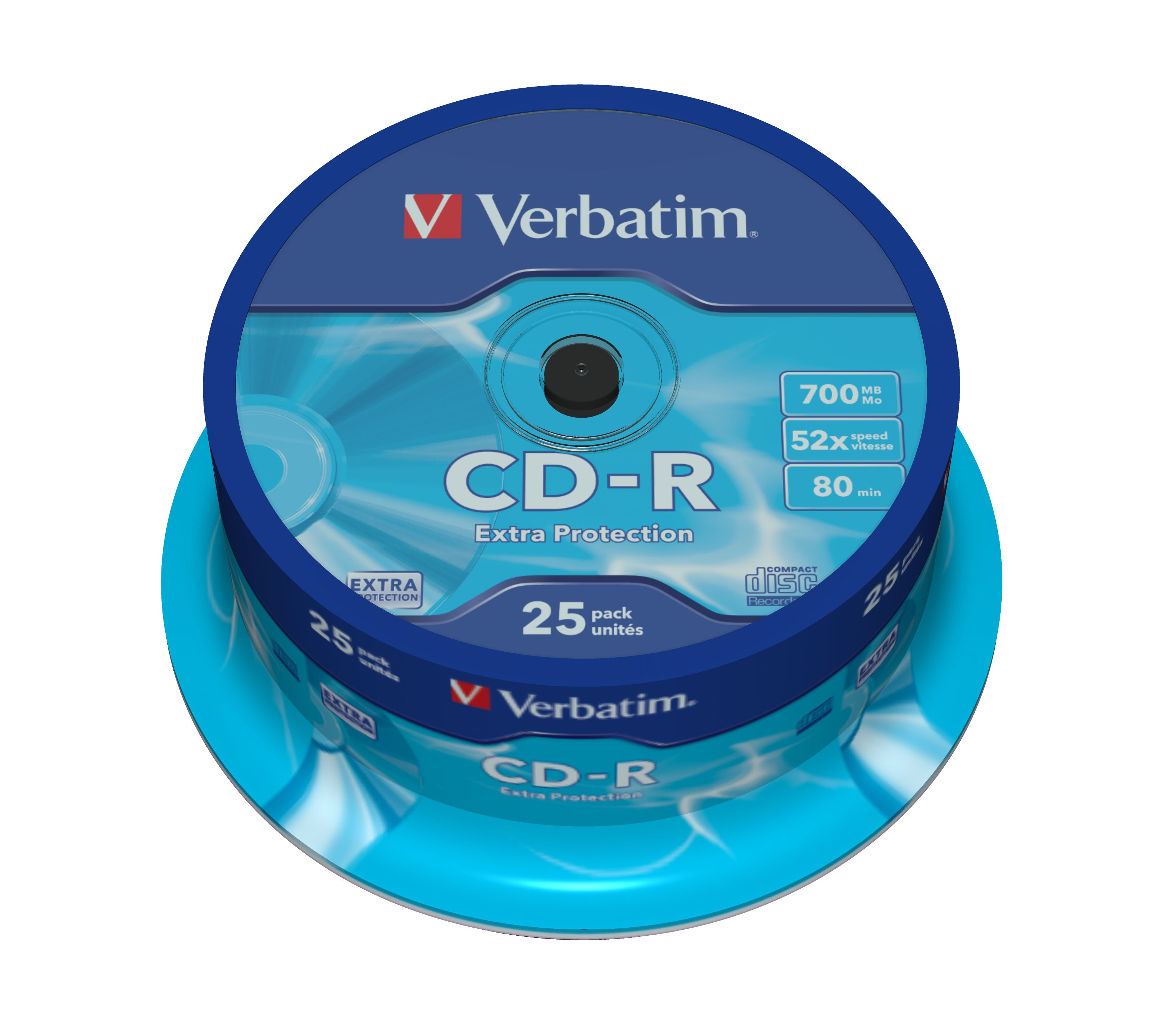 CD-R-Discs in einem Stapel, mit Verbatim-Etikett.