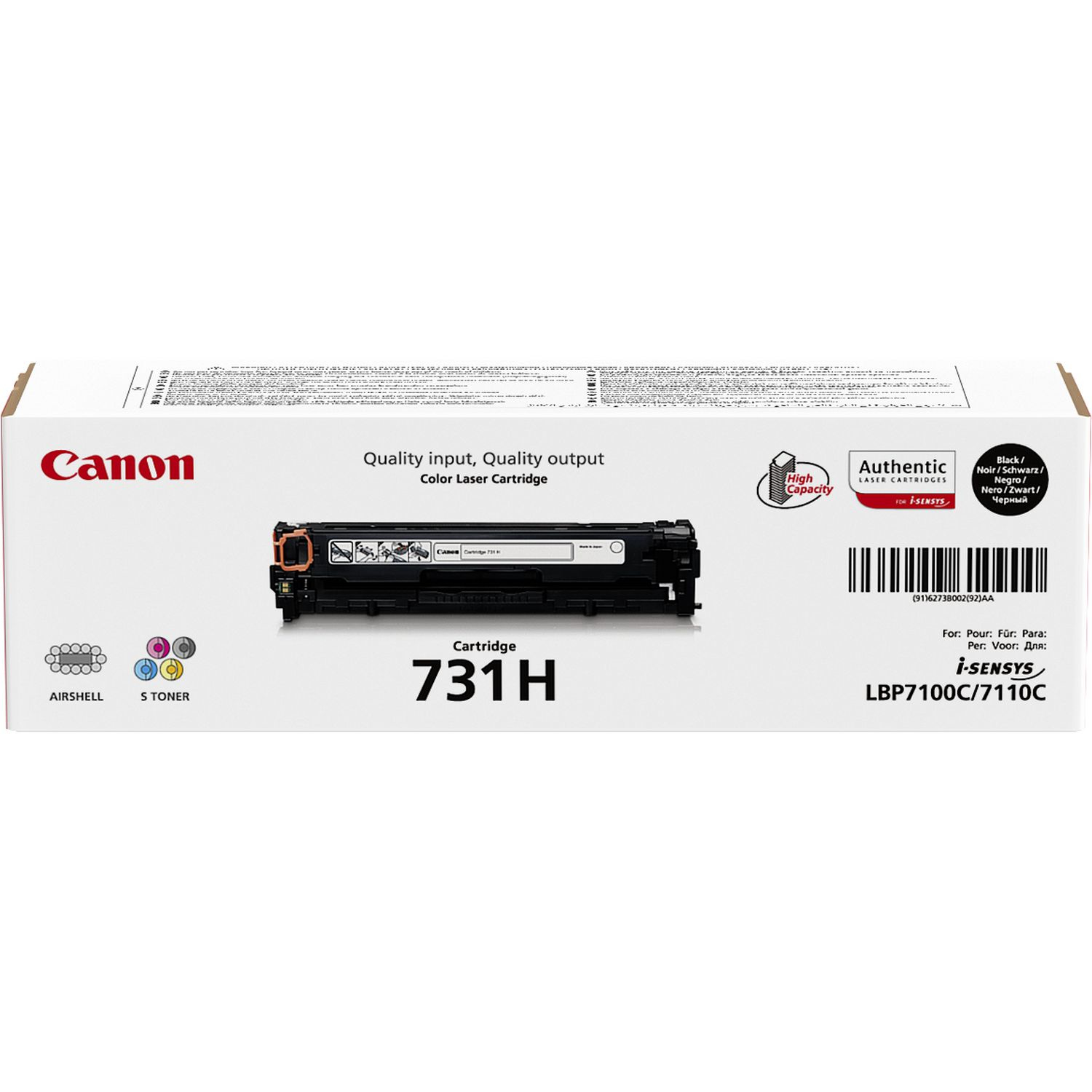 Canon 731H Farblaserkartuschenbox mit Text und Bildern.