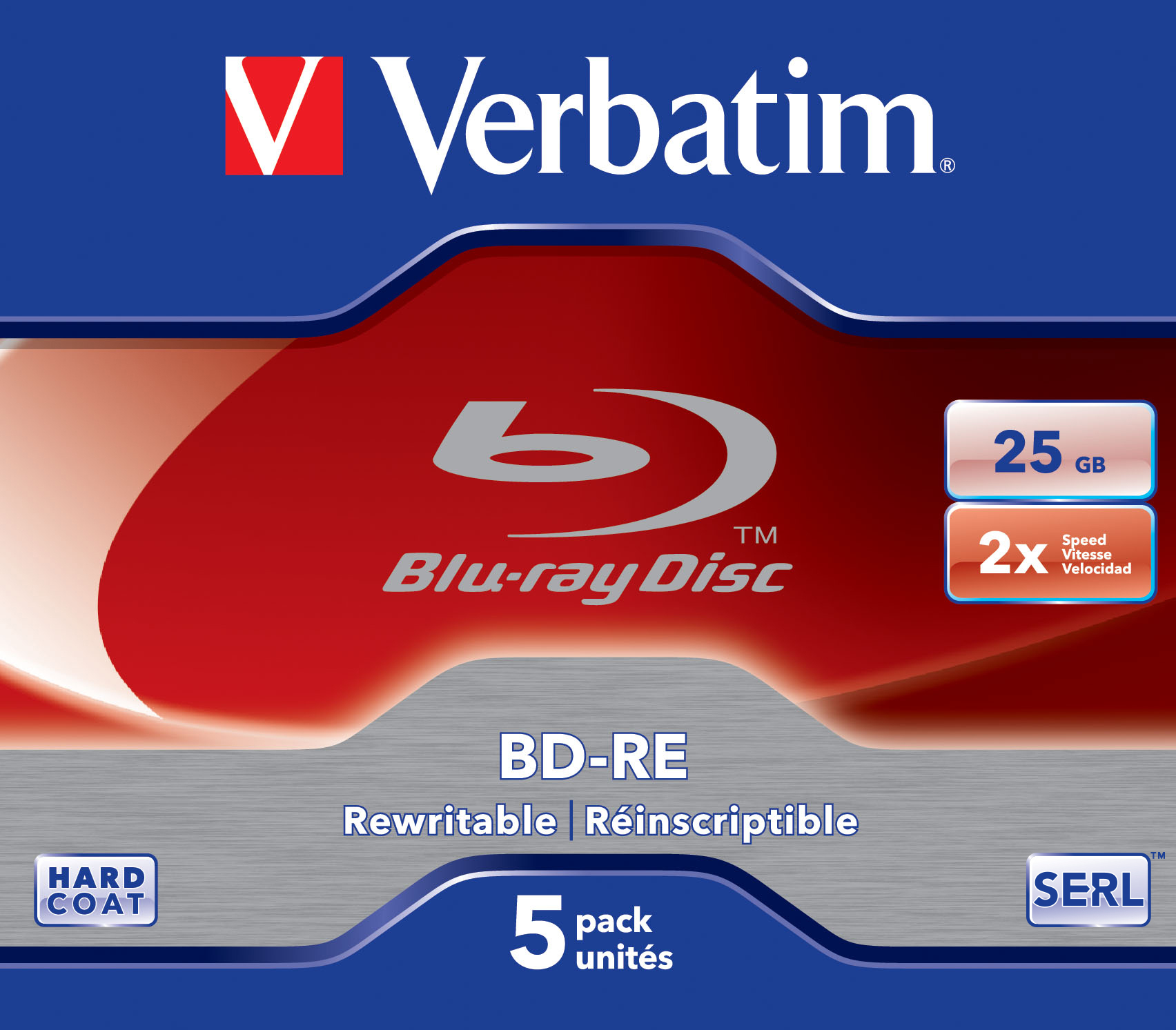 Blu-ray Disc Pack mit Verbatim-Logo und technischen Informationen.