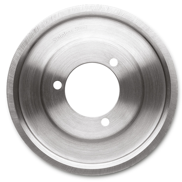 Okrągłe ostrze ze stali nierdzewnej z trzema otworami.