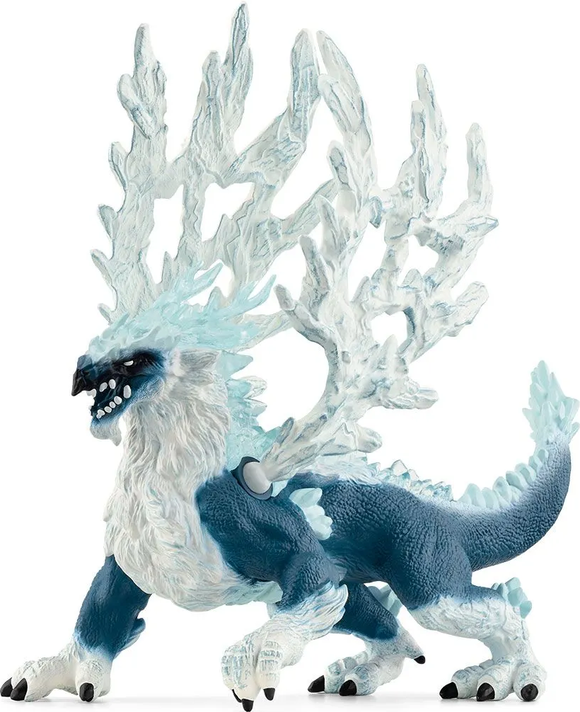 Ein Spielzeug-Eisdrache mit hellblauem Farbschema.