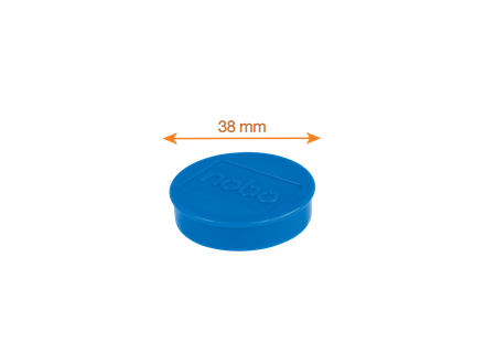 Egy kék, kerek tárgy egy 38 mm-es nyíllal.