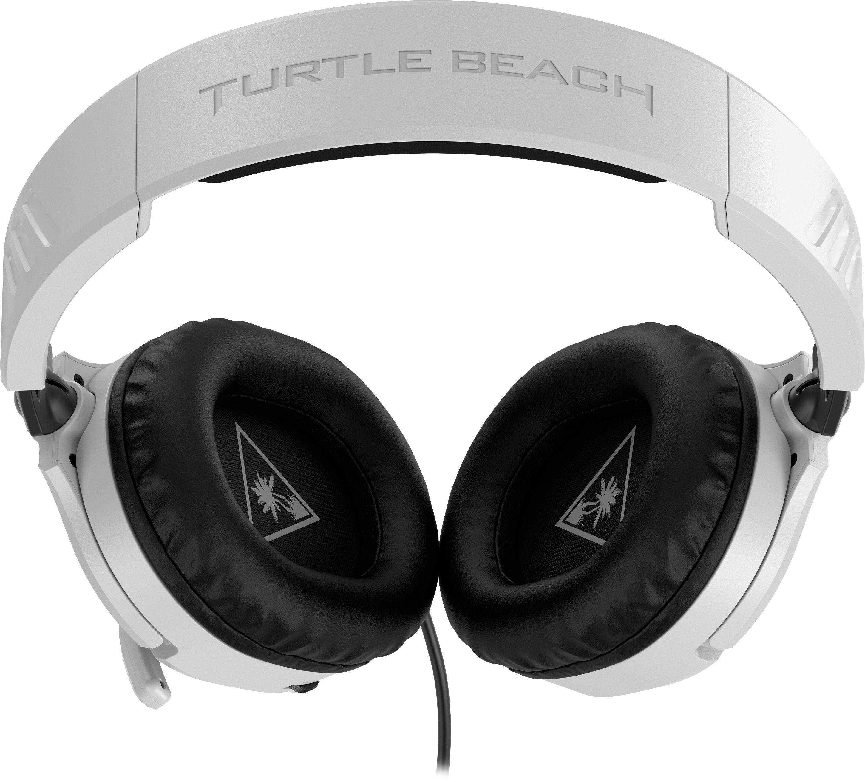 Weiße Turtle Beach Kopfhörer. Die Ohrmuscheln sind schwarz, mit dem Markenlogo. Der Kopfbügel ist weiß.