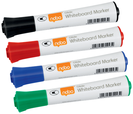 NOBO Glide fehértábla marker, kerek hegyű, 4db, vegyes (1902096)