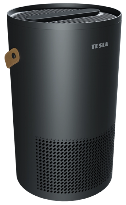 Fekete Tesla légtisztító bőr fogantyúval.