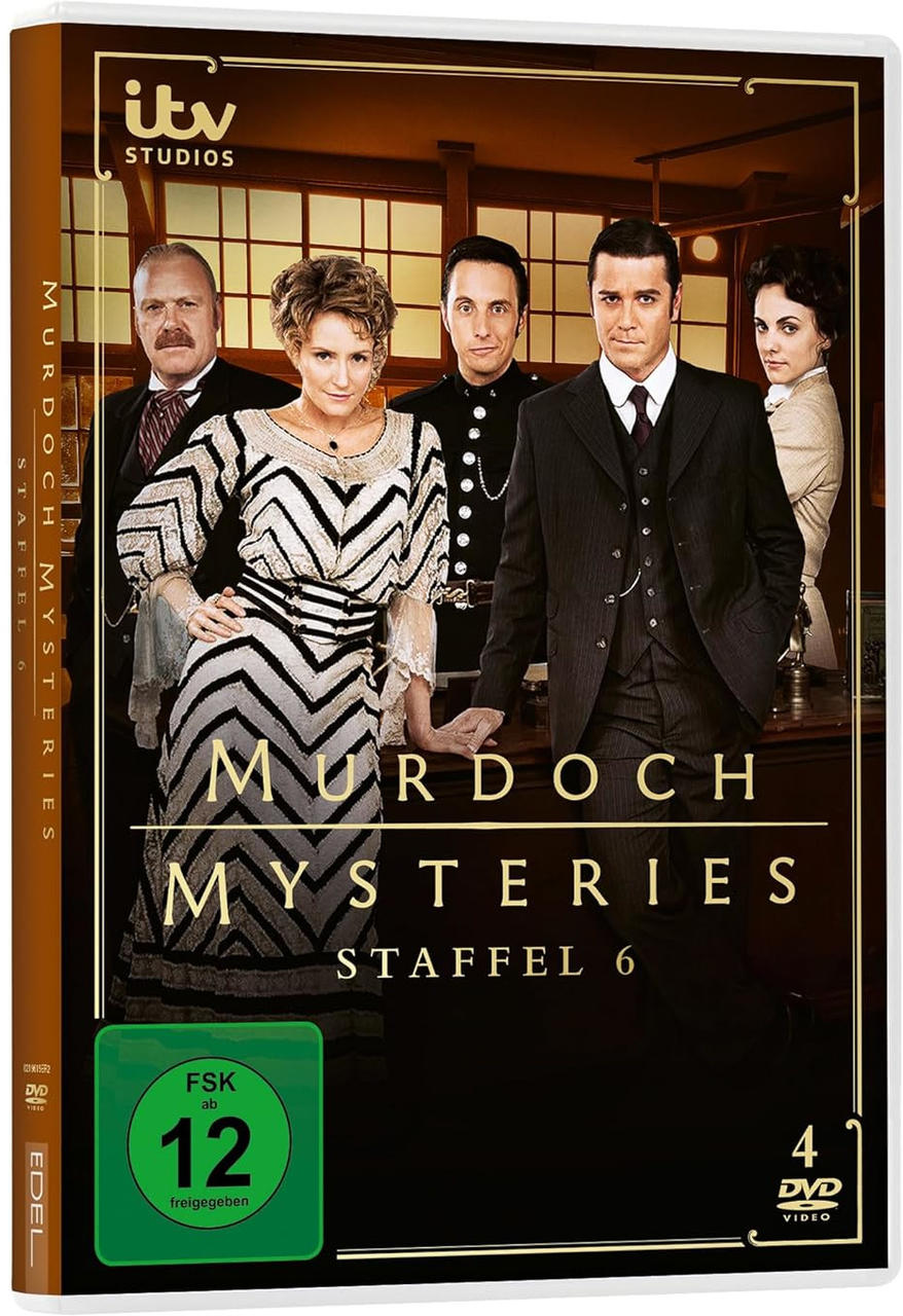 Murdoch Mysteries DVD-Cover mit Cast-Bild, Titel und Staffel 6 Text.