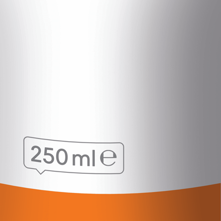 Egy címke közelképe, melyen a '250 ml e' szöveg szerepel.