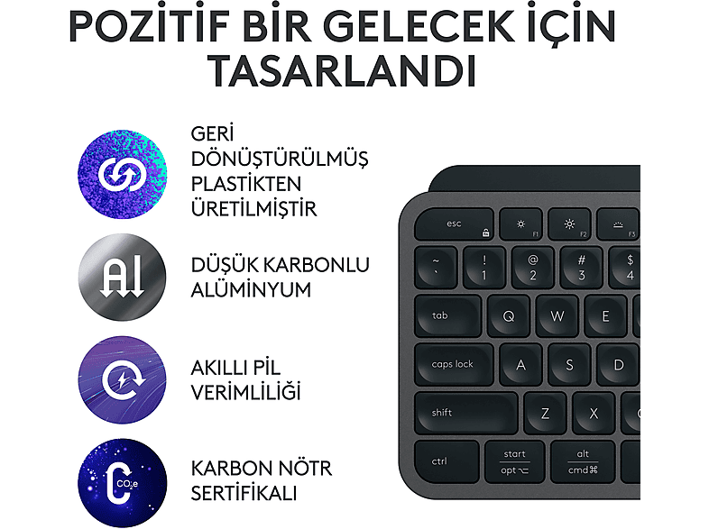 LOGITECH MX Keys S Gelişmiş Kablosuz Klavye (Türkçe Tuş Dizimi) Siyah_2