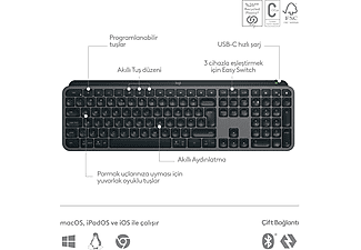 LOGITECH MX Keys S Gelişmiş Kablosuz Klavye (Türkçe Tuş Dizimi) Siyah_8