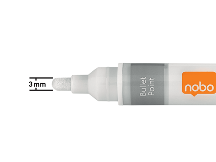 Fehér filctoll hegyének közeli képe. 3 mm-es mérés látható.