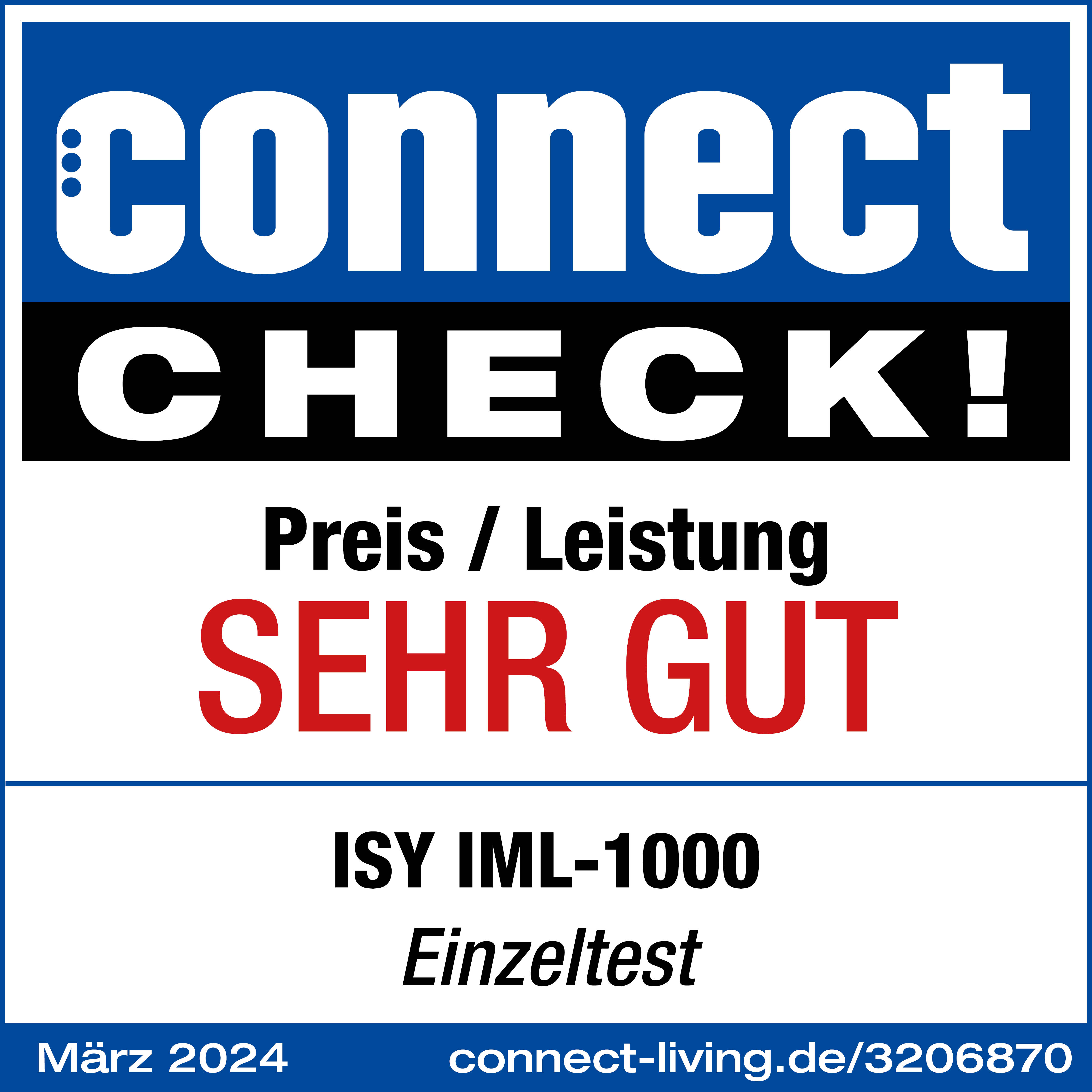 Connect Check!-Logo. Text lautet 'Preis / Leistung SEHR GUT'. Das Datum 'März 2024' steht unten.