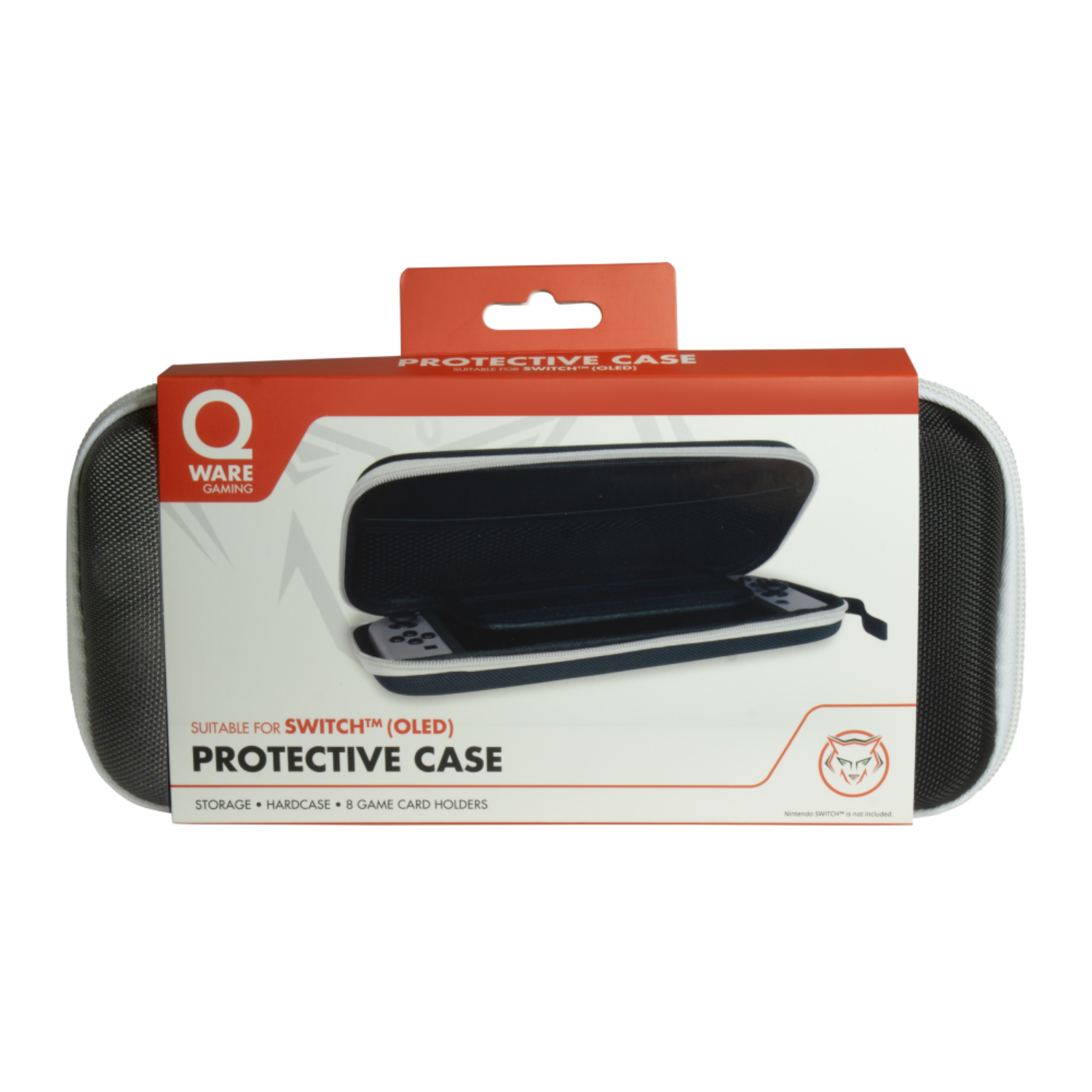 A black and gray Switch (OLED) protective case, suitable for storage and 8 game card holders.