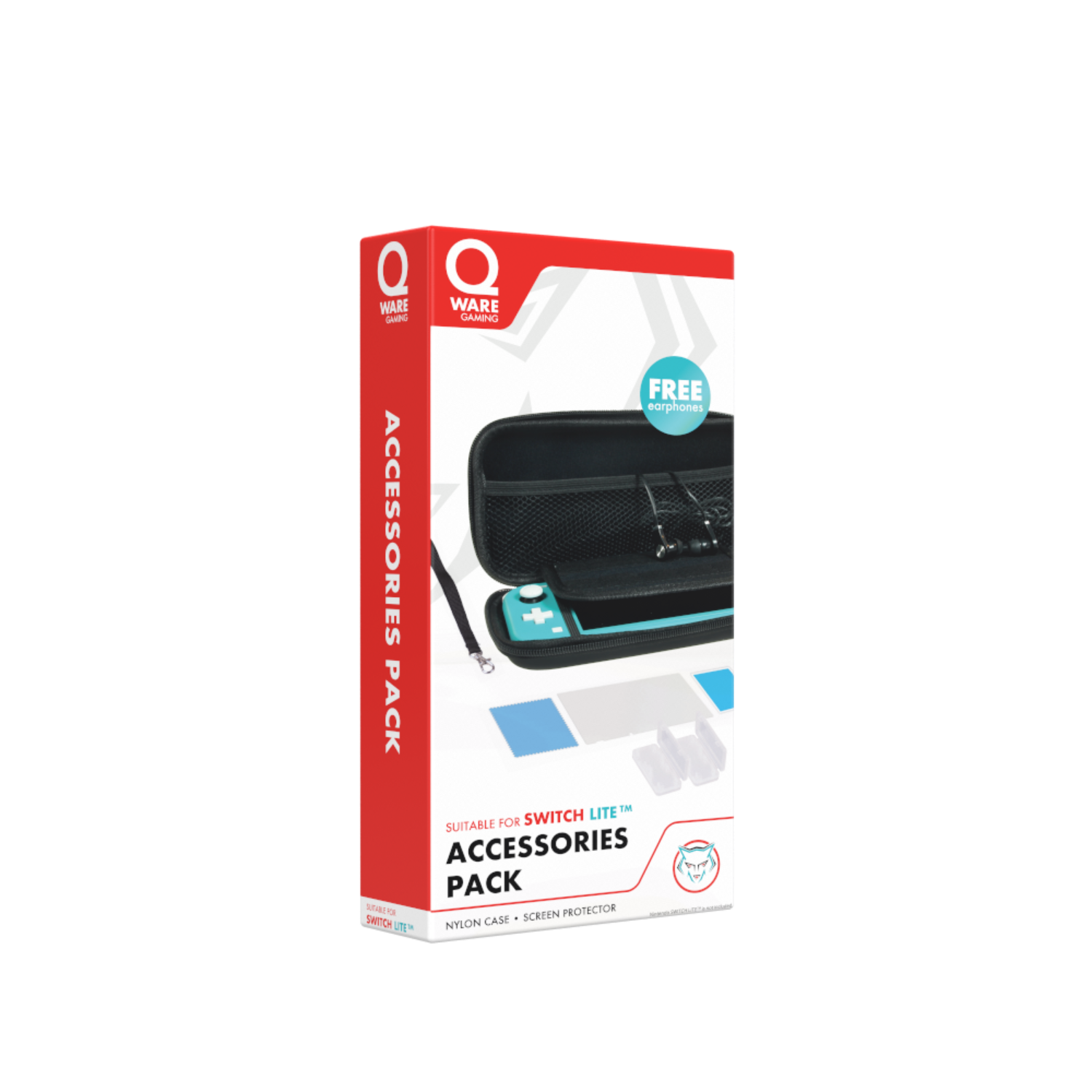 A red and white box, a Ware Gaming accessory pack for Nintendo Switch Lite.