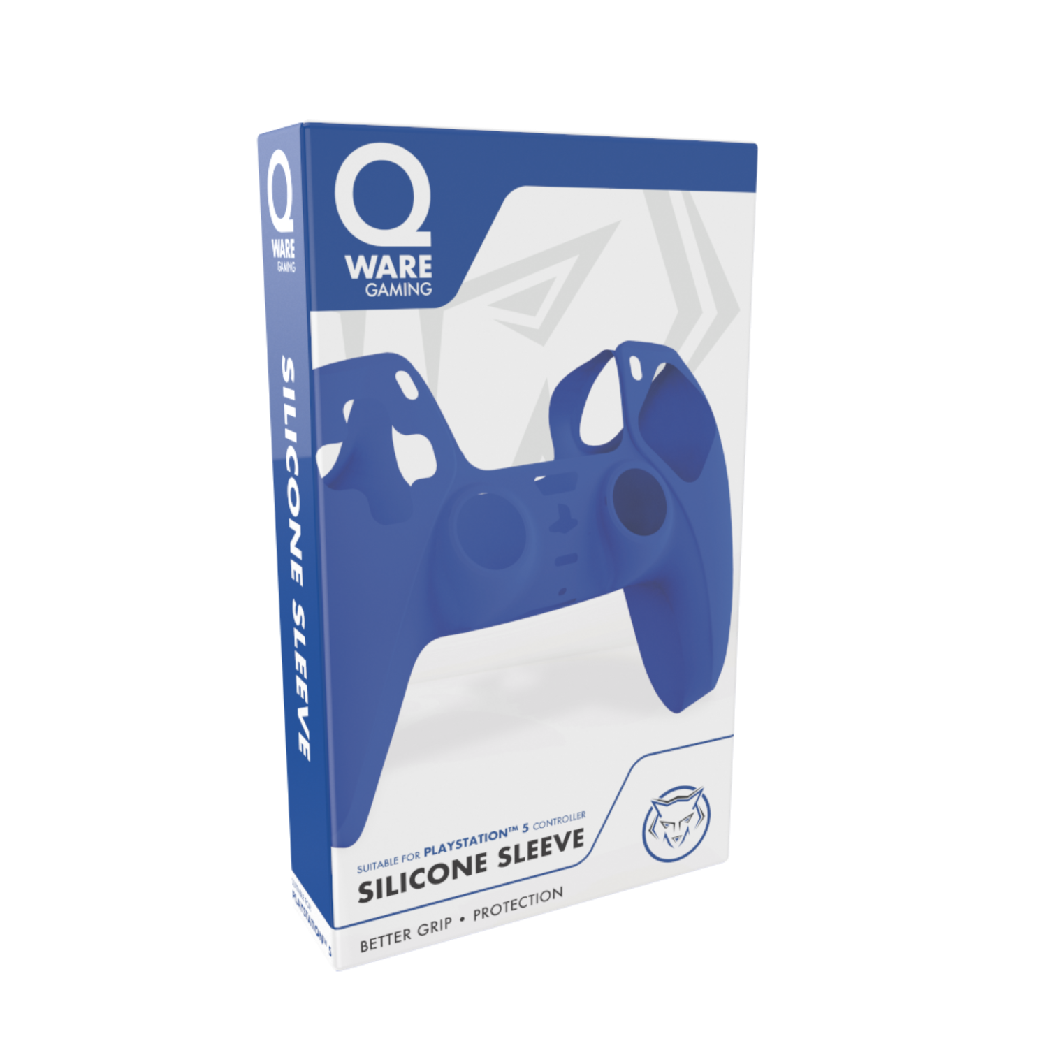 Blue silicone sleeve for a Playstation 5 controller in packaging.