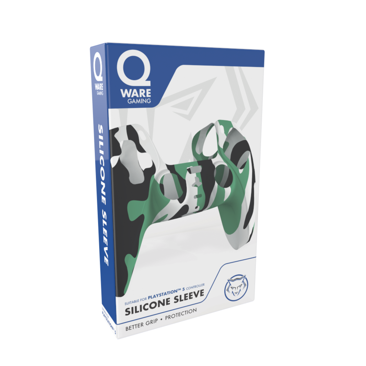 Camouflage silicone sleeve for a PlayStation 5 controller in a blue and white box.