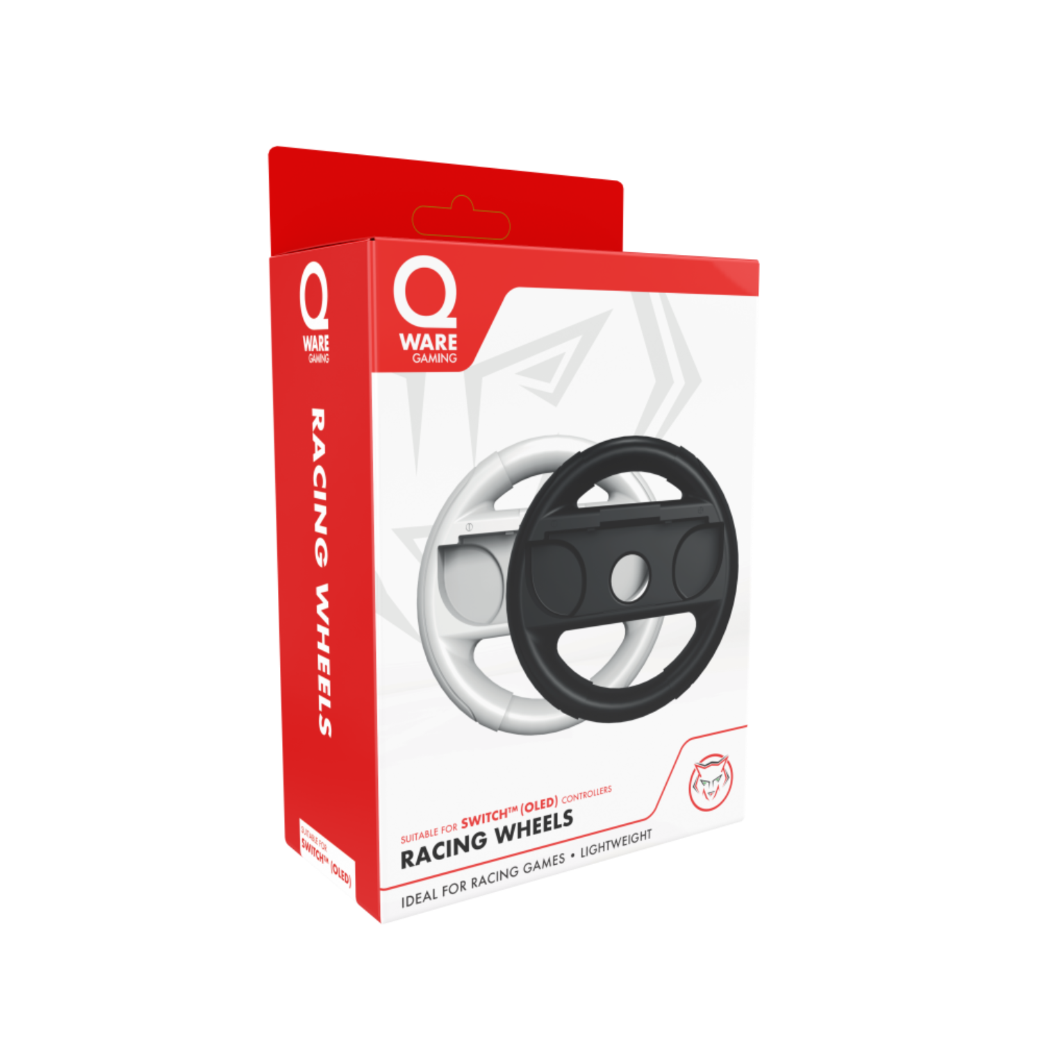 A box set of racing wheels, with two steering wheels visible.