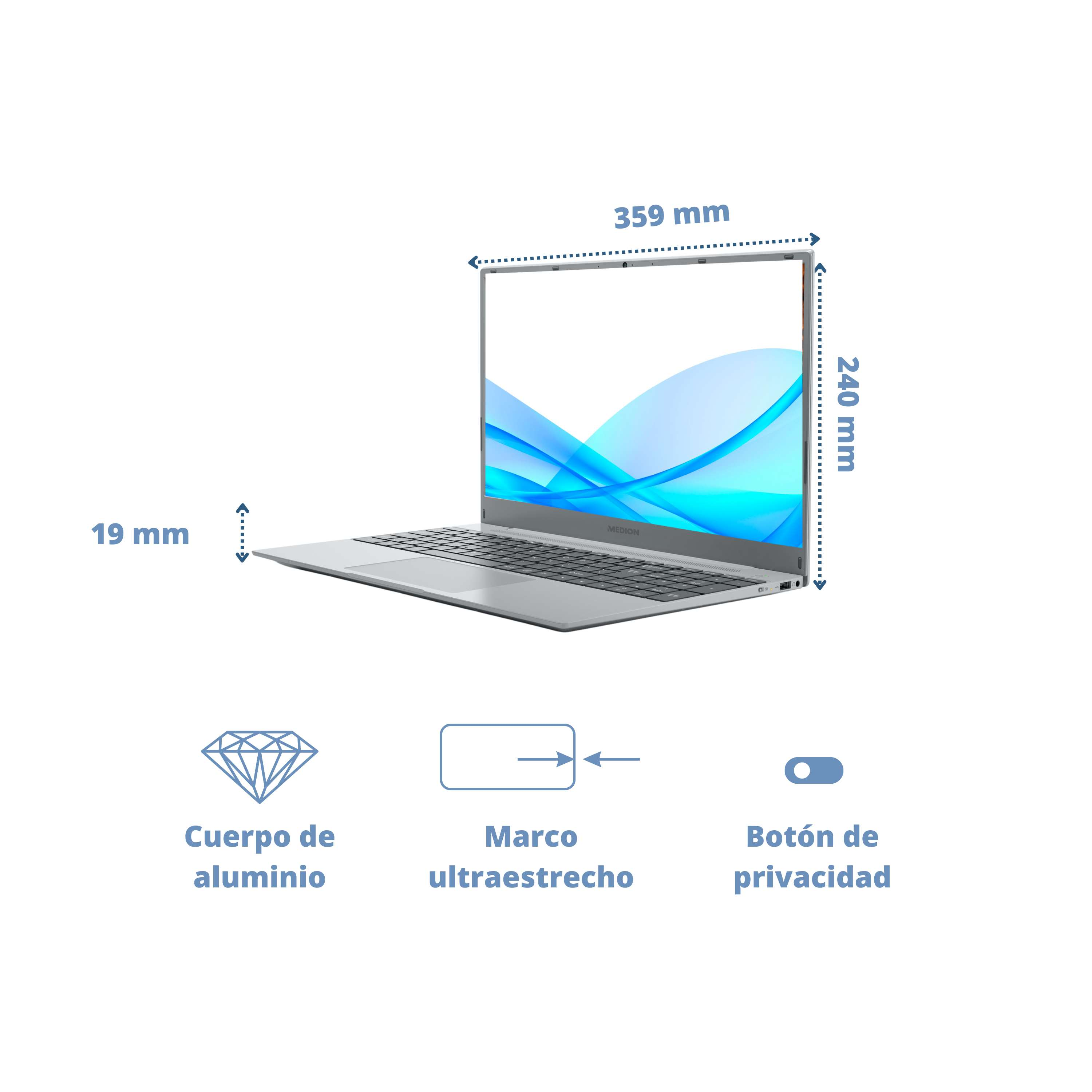 Portátil - Medion Akoya MD62456, 15.6" Full-HD, AMD Ryzen™ 3 3200U, 8GB RAM, 512 GB SSD, Radeon™ RX Vega 10, Sin sistema operativo