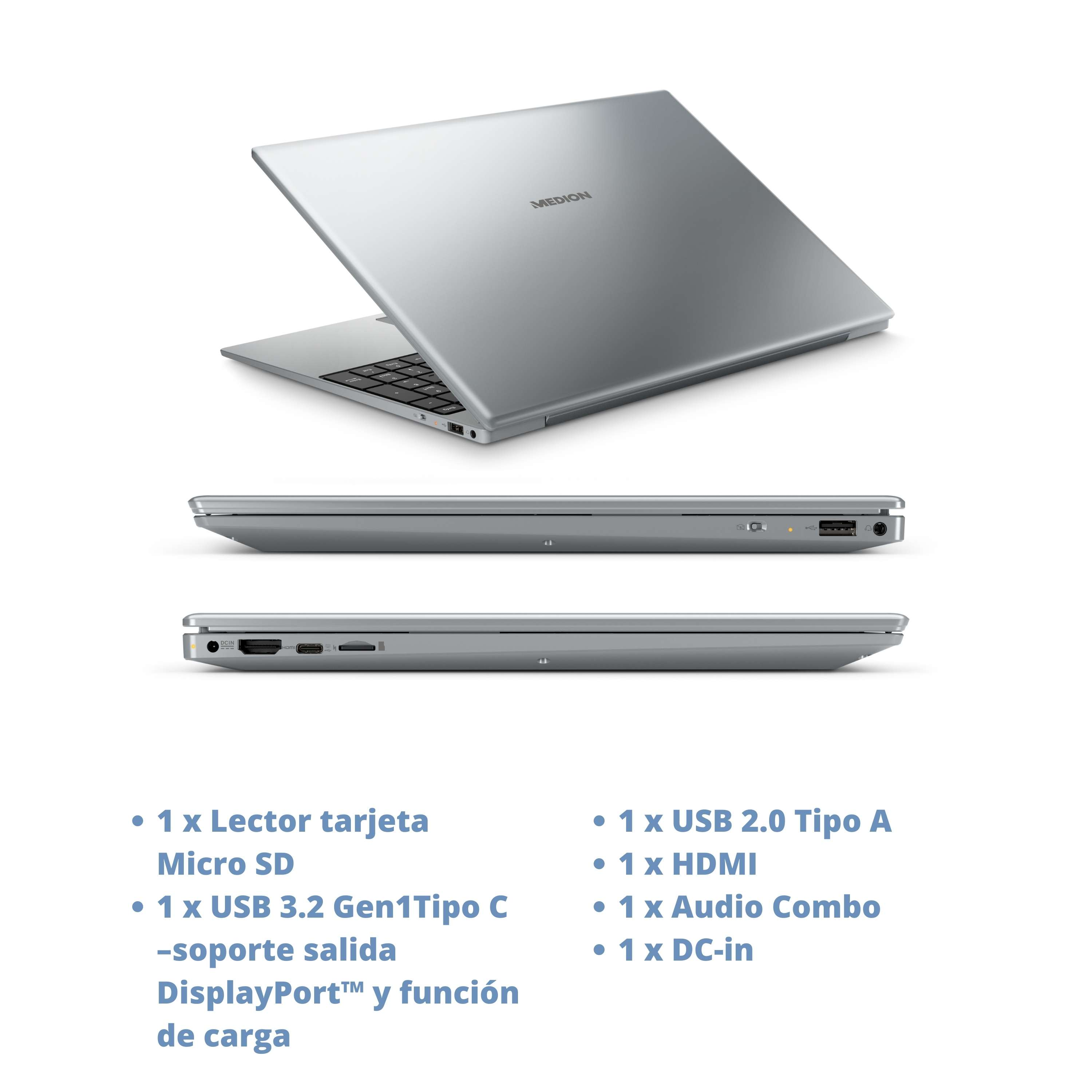 Portátil - Medion Akoya MD62456, 15.6" Full-HD, AMD Ryzen™ 3 3200U, 8GB RAM, 512 GB SSD, Radeon™ RX Vega 10, Sin sistema operativo