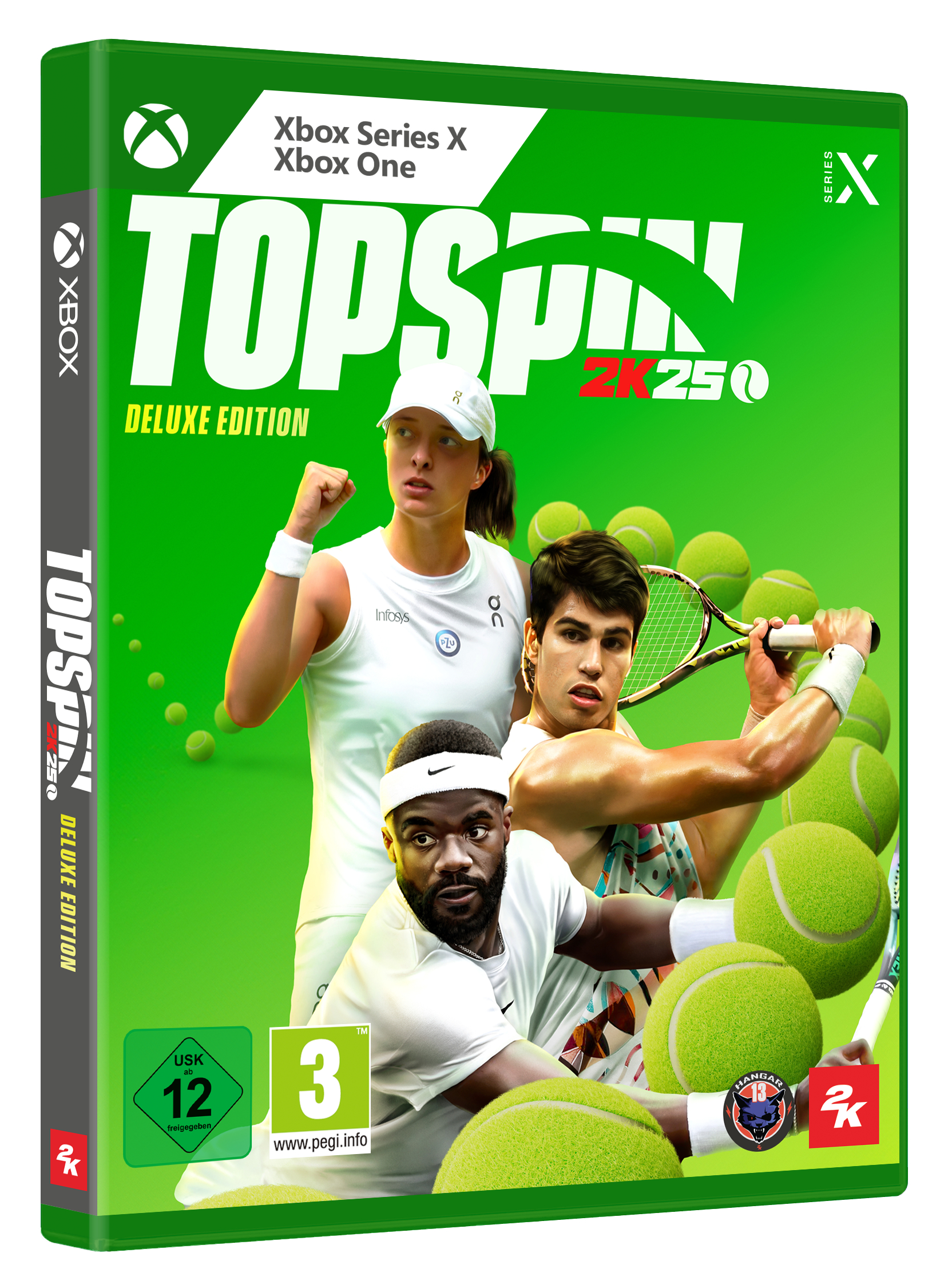 Videospiel-Box-Art mit Tennisspielern und dem Spiel-Logo.