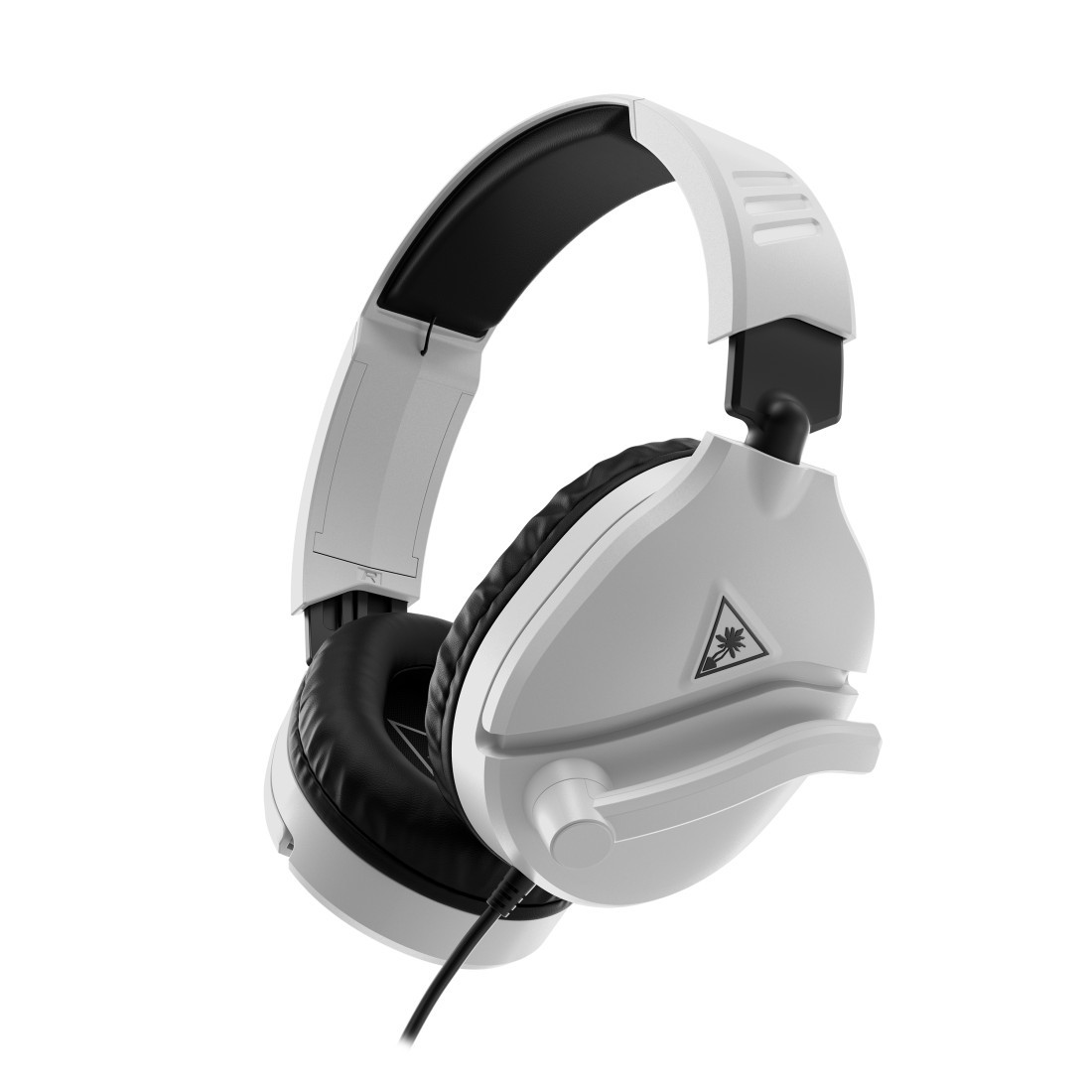 Weißes Turtle Beach Headset mit schwarzen Ohrmuscheln, schräge Ansicht.