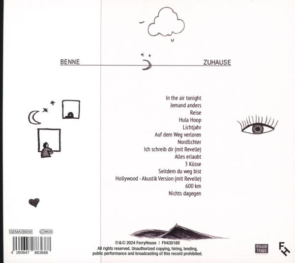 Rückseite einer CD mit Text und Zeichnungen vor weißem Hintergrund.